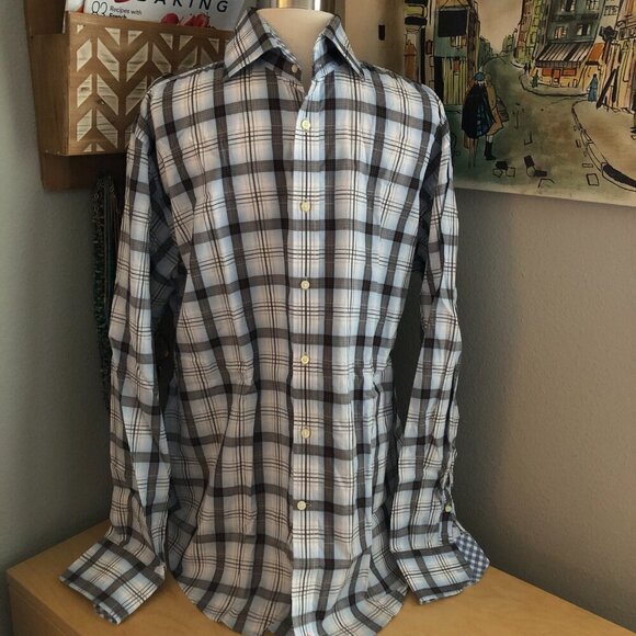 TD Thomas Dean Plaid Flip Cuff Shirt - NEW - Picture 1 of 7